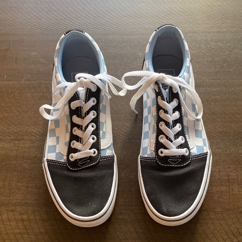 Women’s blue checkered vans size 8.5